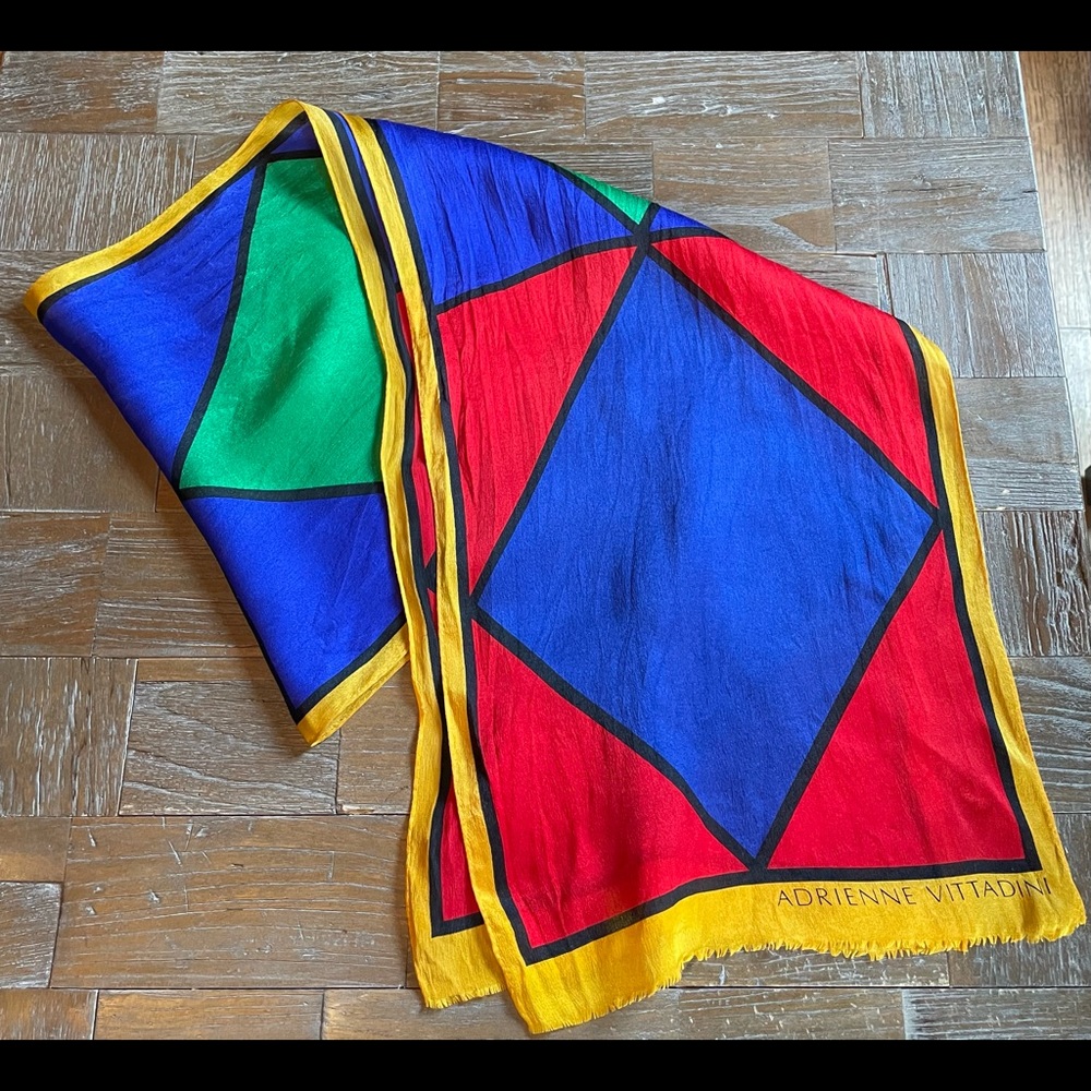 Adrienne Vittadini Diamond Colorblock Silk Scarf🖤 - Picture 4 of 8